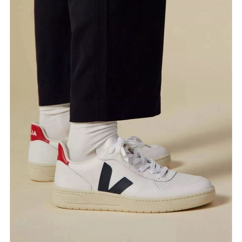Veja White Sneakers with Black V and Red Heel Tab
